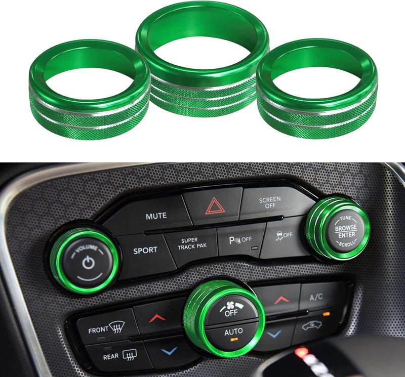 DWARFOO 3PCS Air Conditioner Switch Button Knob Cover, Aluminum Alloy A/C Decal Trim Rings, Car Interior Decor Accessories AC Climate Control Knob Outer Ring Replacement for Dodge Challenger Durango 2015-2022 - Image 1